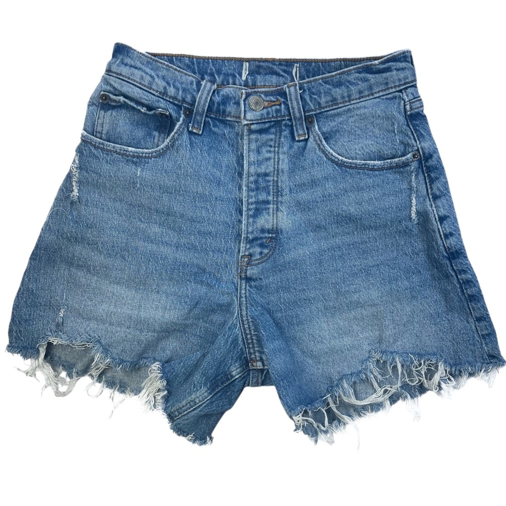 Abercrombie & Fitch Curve Love High Waisted Shorts Distressed Denim Sz 25